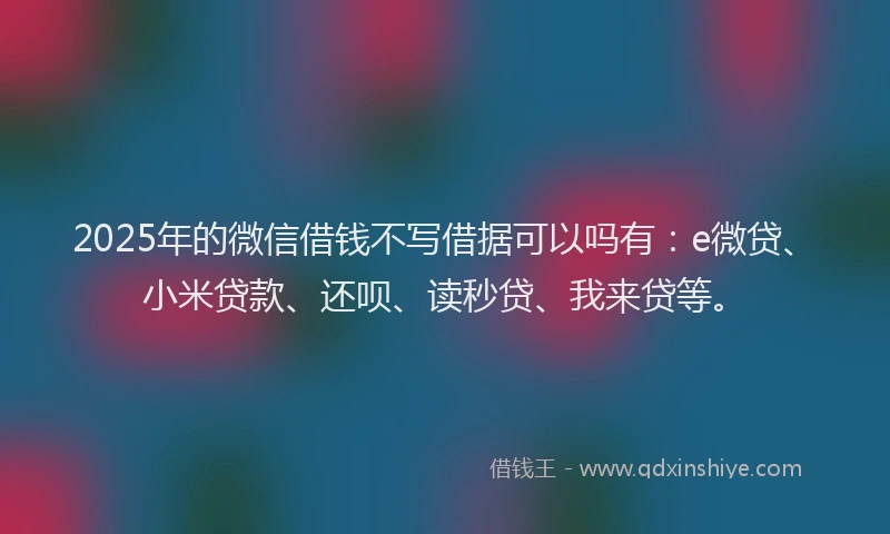 2025年的微信借钱不写借据可以吗有：e微贷、小米贷款、还呗、读秒贷、我来贷等。