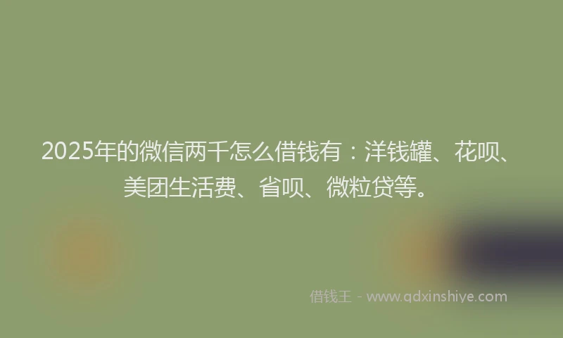 2025年的微信两千怎么借钱有：洋钱罐、花呗、美团生活费、省呗、微粒贷等。