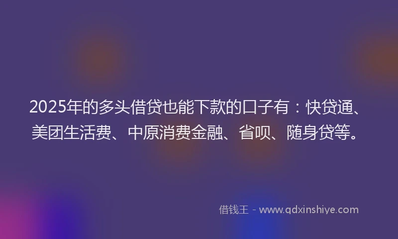 2025年的多头借贷也能下款的口子有：快贷通、美团生活费、中原消费金融、省呗、随身贷等。