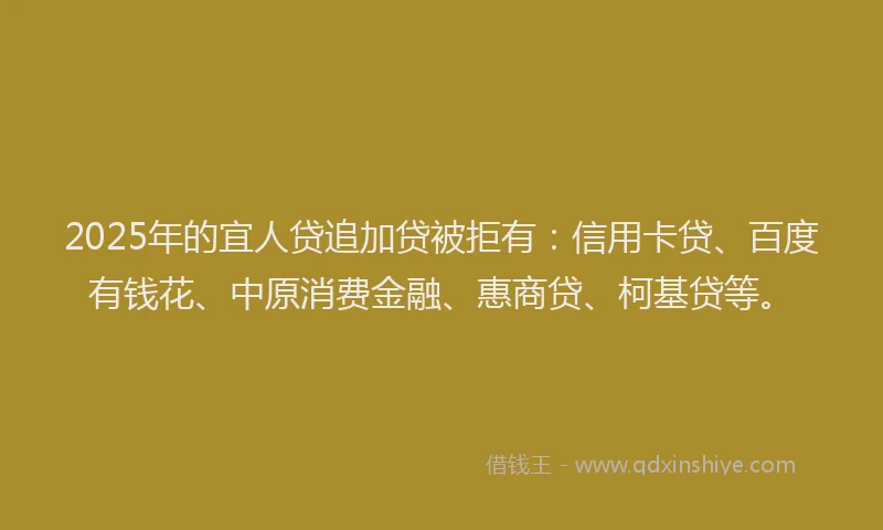 2025年的宜人贷追加贷被拒有：信用卡贷、百度有钱花、中原消费金融、惠商贷、柯基贷等。