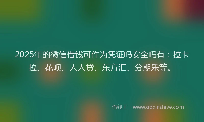 2025年的微信借钱可作为凭证吗安全吗有：拉卡拉、花呗、人人贷、东方汇、分期乐等。