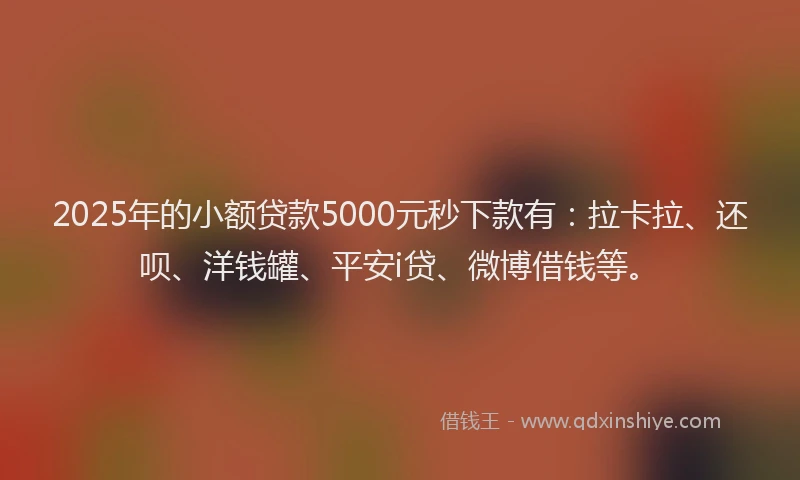 2025年的小额贷款5000元秒下款有：拉卡拉、还呗、洋钱罐、平安i贷、微博借钱等。