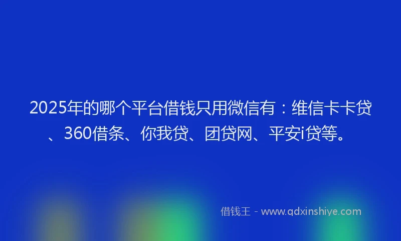 2025年的哪个平台借钱只用微信有：维信卡卡贷、360借条、你我贷、团贷网、平安i贷等。