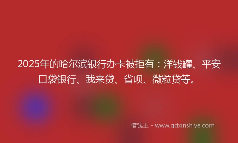 2025年的哈尔滨银行办卡被拒有：洋钱罐、平安口袋银行、我来贷、省呗、微粒贷等。