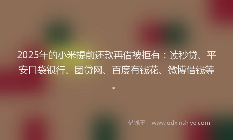 2025年的小米提前还款再借被拒有：读秒贷、平安口袋银行、团贷网、百度有钱花、微博借钱等。