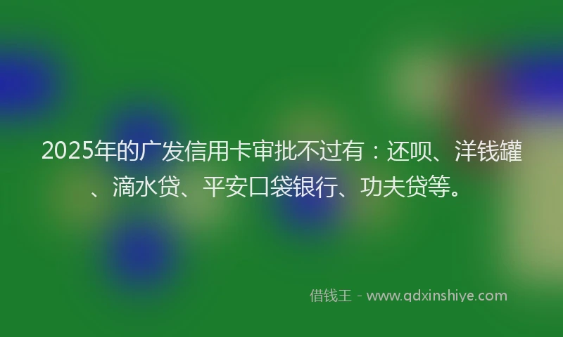 2025年的广发信用卡审批不过有：还呗、洋钱罐、滴水贷、平安口袋银行、功夫贷等。