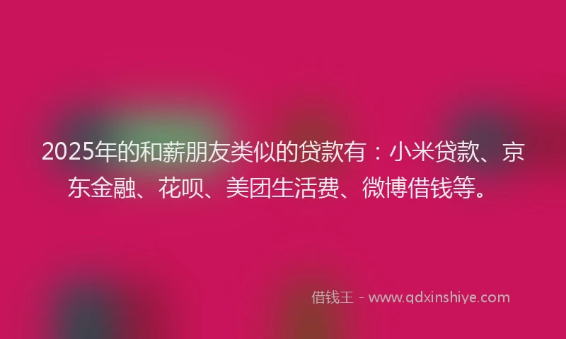 2025年的和薪朋友类似的贷款有：小米贷款、京东金融、花呗、美团生活费、微博借钱等。