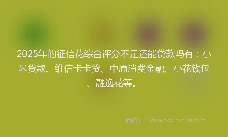 2025年的征信花综合评分不足还能贷款吗有：小米贷款、维信卡卡贷、中原消费金融、小花钱包、融逸花等。