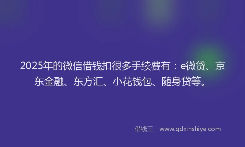 2025年的微信借钱扣很多手续费有：e微贷、京东金融、东方汇、小花钱包、随身贷等。