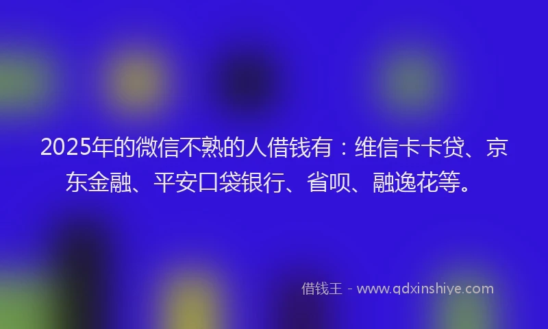 2025年的微信不熟的人借钱有：维信卡卡贷、京东金融、平安口袋银行、省呗、融逸花等。