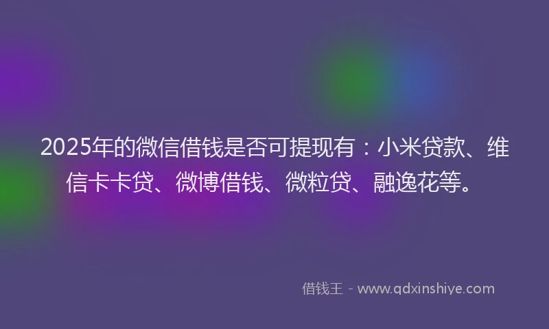 2025年的微信借钱是否可提现有：小米贷款、维信卡卡贷、微博借钱、微粒贷、融逸花等。