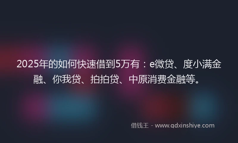 2025年的如何快速借到5万有：e微贷、度小满金融、你我贷、拍拍贷、中原消费金融等。