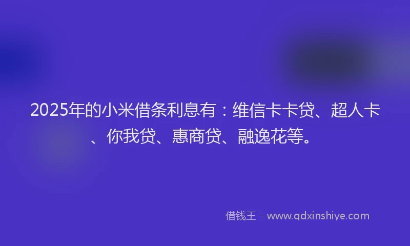 2025年的小米借条利息有：维信卡卡贷、超人卡、你我贷、惠商贷、融逸花等。