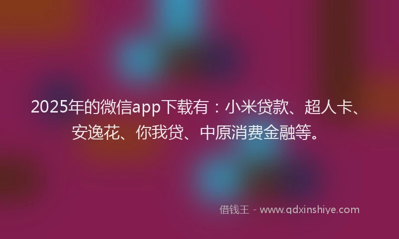 2025年的微信app下载有：小米贷款、超人卡、安逸花、你我贷、中原消费金融等。