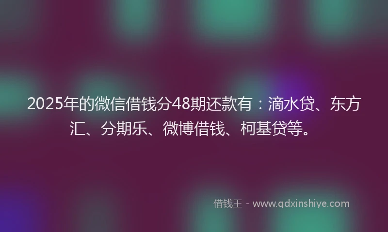 2025年的微信借钱分48期还款有：滴水贷、东方汇、分期乐、微博借钱、柯基贷等。