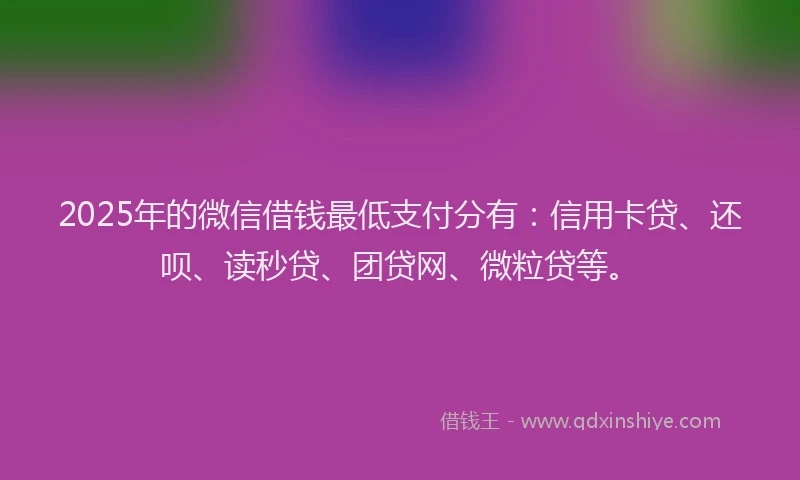 2025年的微信借钱最低支付分有：信用卡贷、还呗、读秒贷、团贷网、微粒贷等。