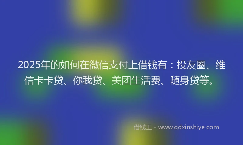 2025年的如何在微信支付上借钱有：投友圈、维信卡卡贷、你我贷、美团生活费、随身贷等。