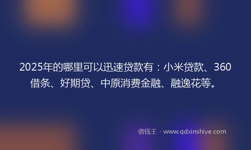 2025年的哪里可以迅速贷款有：小米贷款、360借条、好期贷、中原消费金融、融逸花等。