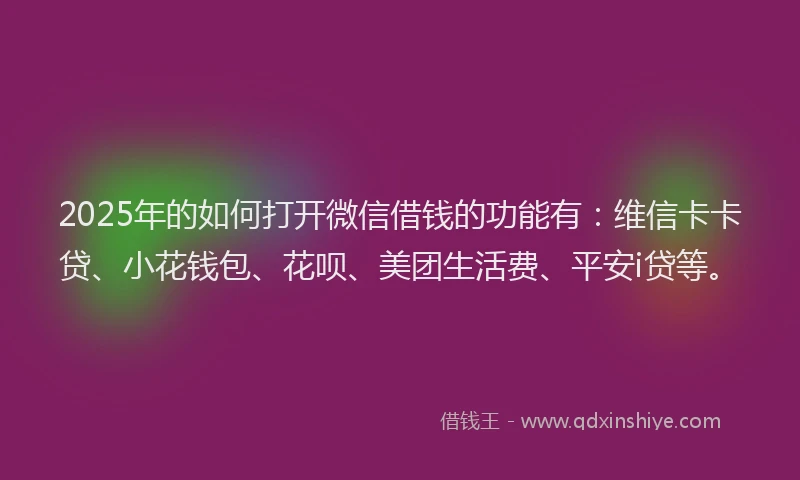 2025年的如何打开微信借钱的功能有：维信卡卡贷、小花钱包、花呗、美团生活费、平安i贷等。