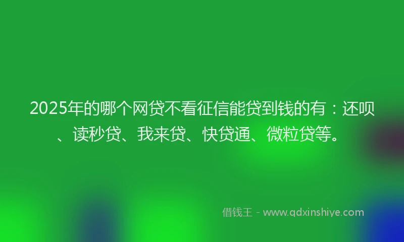 2025年的哪个网贷不看征信能贷到钱的有：还呗、读秒贷、我来贷、快贷通、微粒贷等。