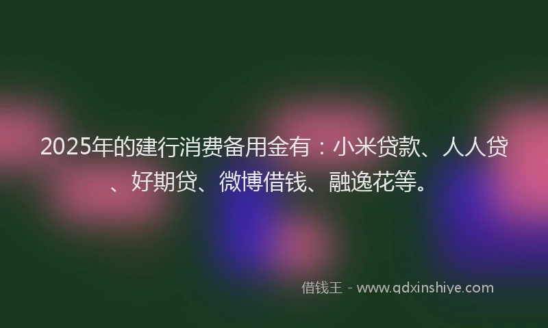 2025年的建行消费备用金有：小米贷款、人人贷、好期贷、微博借钱、融逸花等。