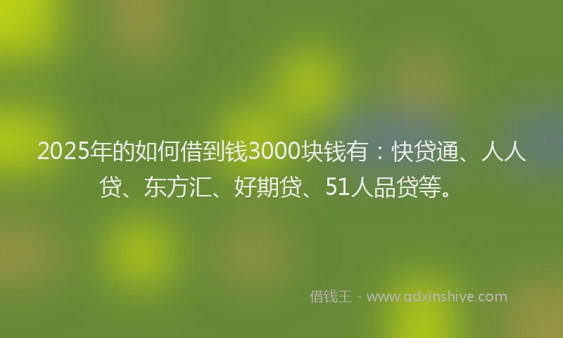 2025年的如何借到钱3000块钱有：快贷通、人人贷、东方汇、好期贷、51人品贷等。
