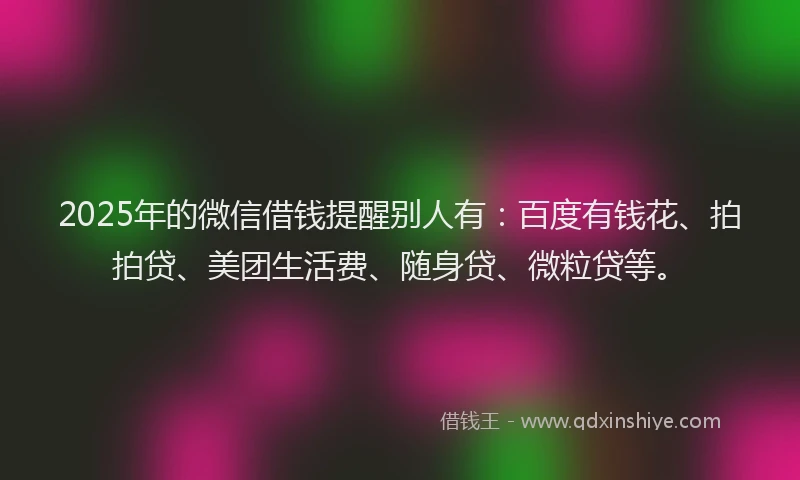 2025年的微信借钱提醒别人有：百度有钱花、拍拍贷、美团生活费、随身贷、微粒贷等。