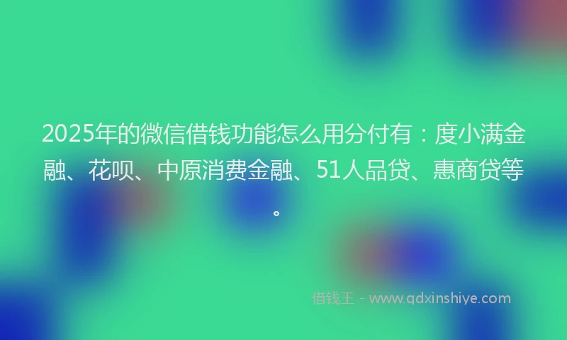 2025年的微信借钱功能怎么用分付有：度小满金融、花呗、中原消费金融、51人品贷、惠商贷等。