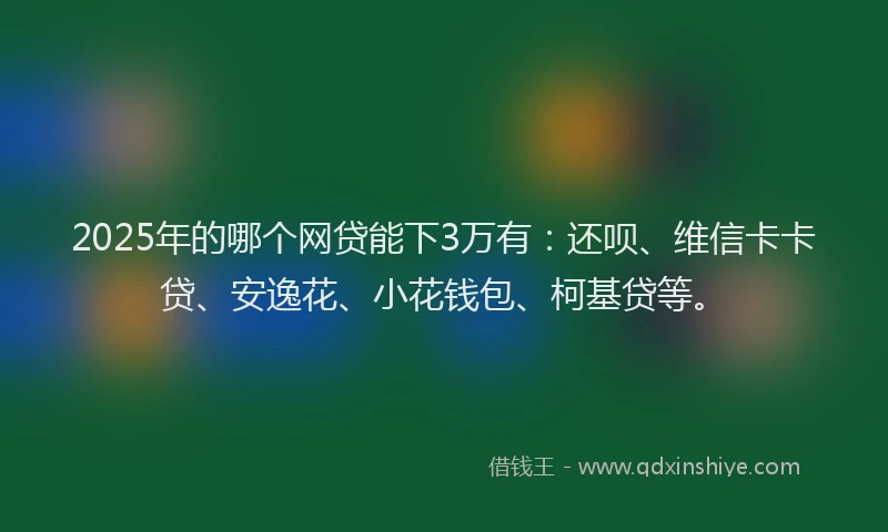 2025年的哪个网贷能下3万有：还呗、维信卡卡贷、安逸花、小花钱包、柯基贷等。