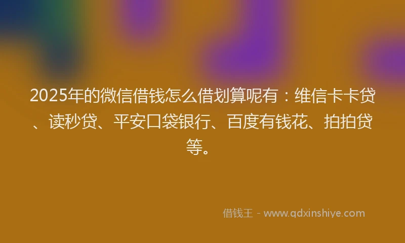 2025年的微信借钱怎么借划算呢有：维信卡卡贷、读秒贷、平安口袋银行、百度有钱花、拍拍贷等。