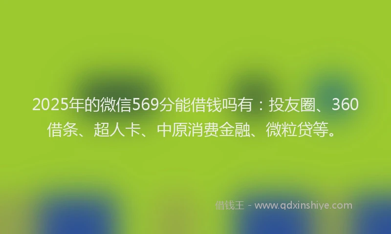 2025年的微信569分能借钱吗有：投友圈、360借条、超人卡、中原消费金融、微粒贷等。