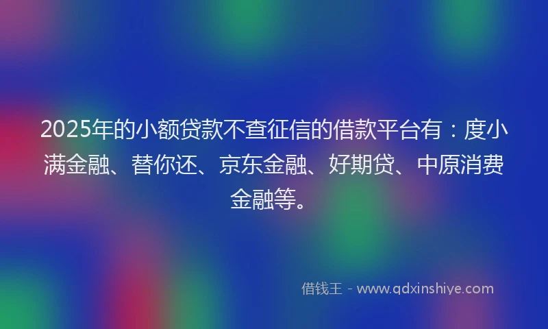2025年的小额贷款不查征信的借款平台有：度小满金融、替你还、京东金融、好期贷、中原消费金融等。