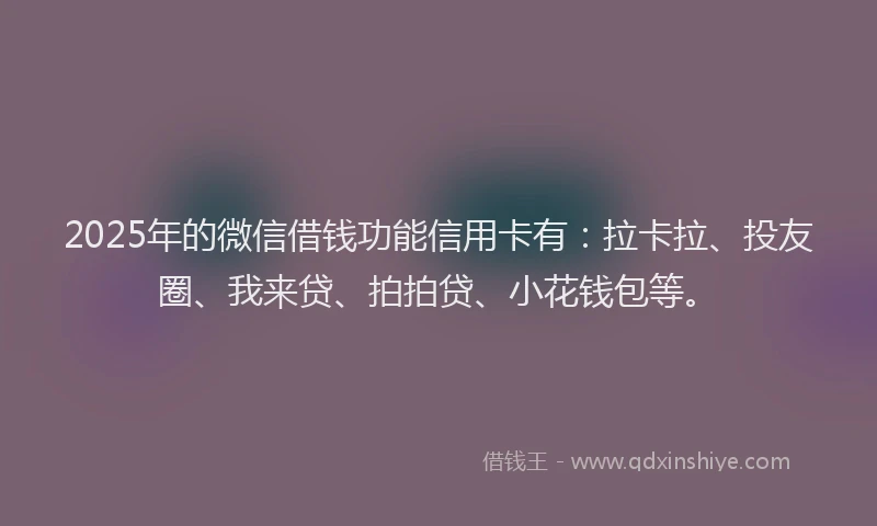 2025年的微信借钱功能信用卡有：拉卡拉、投友圈、我来贷、拍拍贷、小花钱包等。