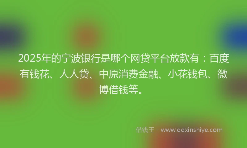 2025年的宁波银行是哪个网贷平台放款有：百度有钱花、人人贷、中原消费金融、小花钱包、微博借钱等。