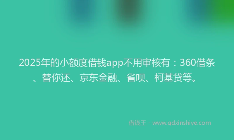 2025年的小额度借钱app不用审核有：360借条、替你还、京东金融、省呗、柯基贷等。