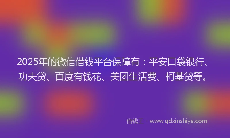 2025年的微信借钱平台保障有：平安口袋银行、功夫贷、百度有钱花、美团生活费、柯基贷等。