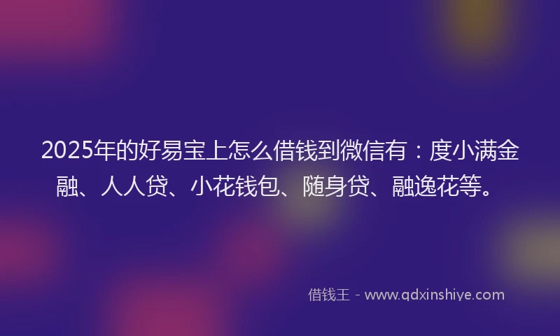 2025年的好易宝上怎么借钱到微信有：度小满金融、人人贷、小花钱包、随身贷、融逸花等。
