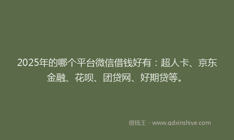 2025年的哪个平台微信借钱好有：超人卡、京东金融、花呗、团贷网、好期贷等。