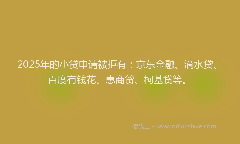 2025年的小贷申请被拒有：京东金融、滴水贷、百度有钱花、惠商贷、柯基贷等。