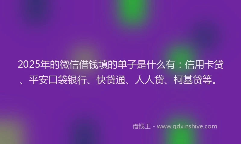 2025年的微信借钱填的单子是什么有：信用卡贷、平安口袋银行、快贷通、人人贷、柯基贷等。