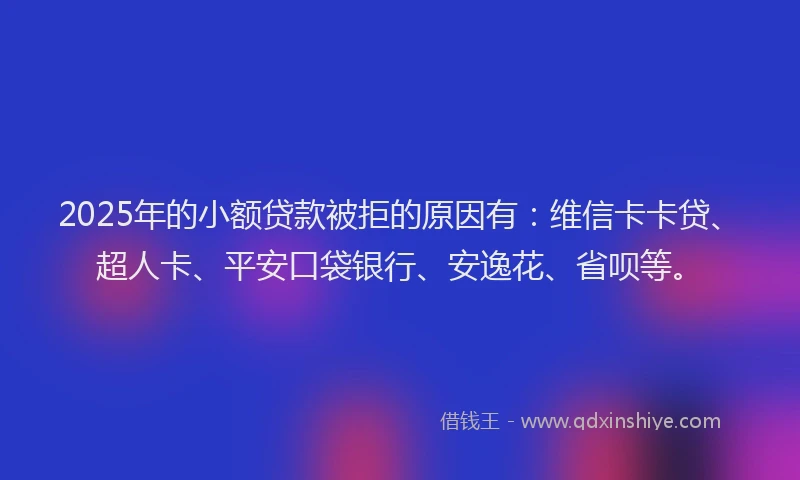 2025年的小额贷款被拒的原因有：维信卡卡贷、超人卡、平安口袋银行、安逸花、省呗等。