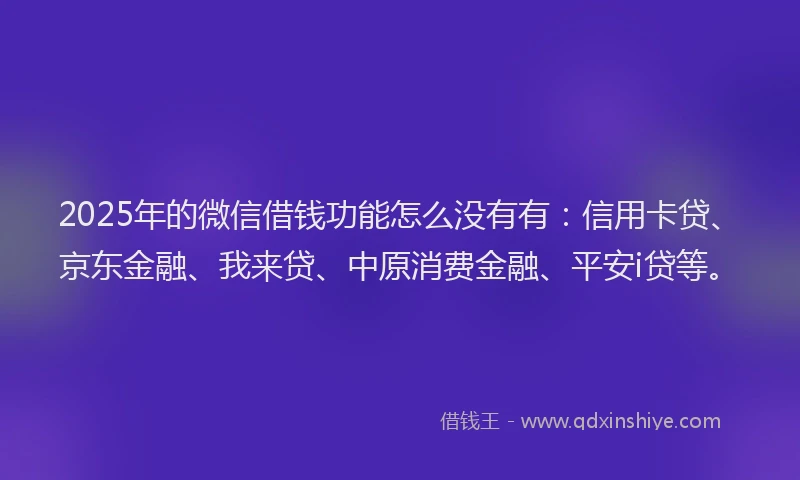 2025年的微信借钱功能怎么没有有：信用卡贷、京东金融、我来贷、中原消费金融、平安i贷等。