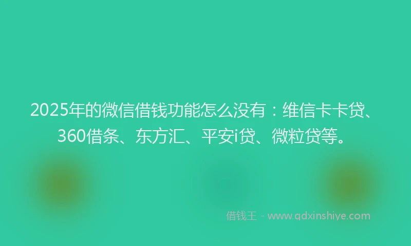 2025年的微信借钱功能怎么没有：维信卡卡贷、360借条、东方汇、平安i贷、微粒贷等。