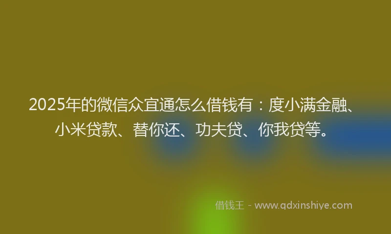 2025年的微信众宜通怎么借钱有：度小满金融、小米贷款、替你还、功夫贷、你我贷等。