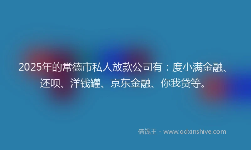 2025年的常德市私人放款公司有：度小满金融、还呗、洋钱罐、京东金融、你我贷等。