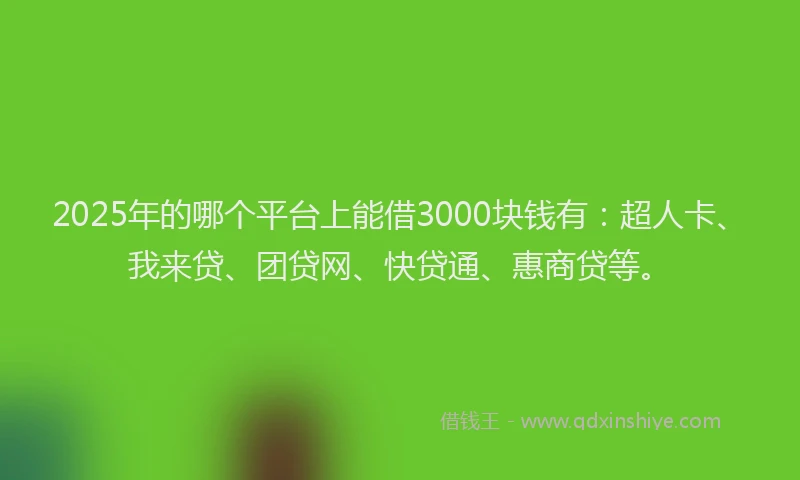 2025年的哪个平台上能借3000块钱有：超人卡、我来贷、团贷网、快贷通、惠商贷等。