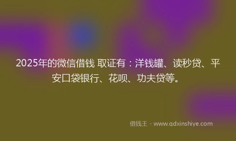 2025年的微信借钱 取证有：洋钱罐、读秒贷、平安口袋银行、花呗、功夫贷等。