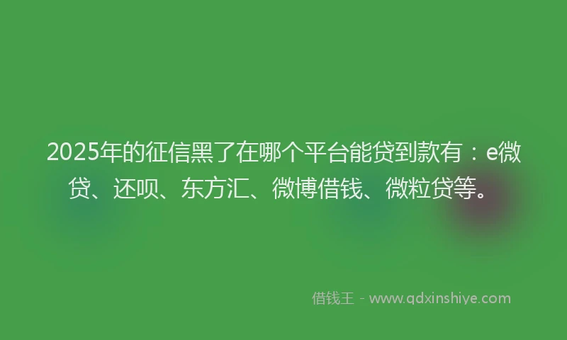 2025年的征信黑了在哪个平台能贷到款有：e微贷、还呗、东方汇、微博借钱、微粒贷等。