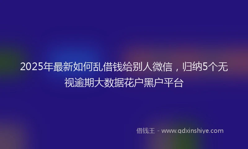 2025年最新如何乱借钱给别人微信，归纳5个无视逾期大数据花户黑户平台
