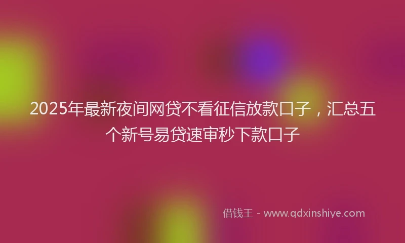 2025年最新夜间网贷不看征信放款口子，汇总五个新号易贷速审秒下款口子